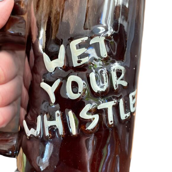Vintage Redware Wet Your Whistle Beer Mug Novelty Man Gift Bar Ceramic Stein - Picture 4 of 16